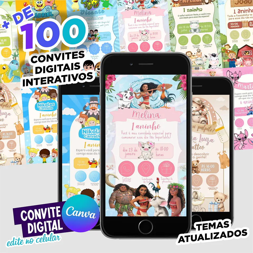 Pack Canva Convites Digitais Interativos Templates Editáveis 128 Artes 1