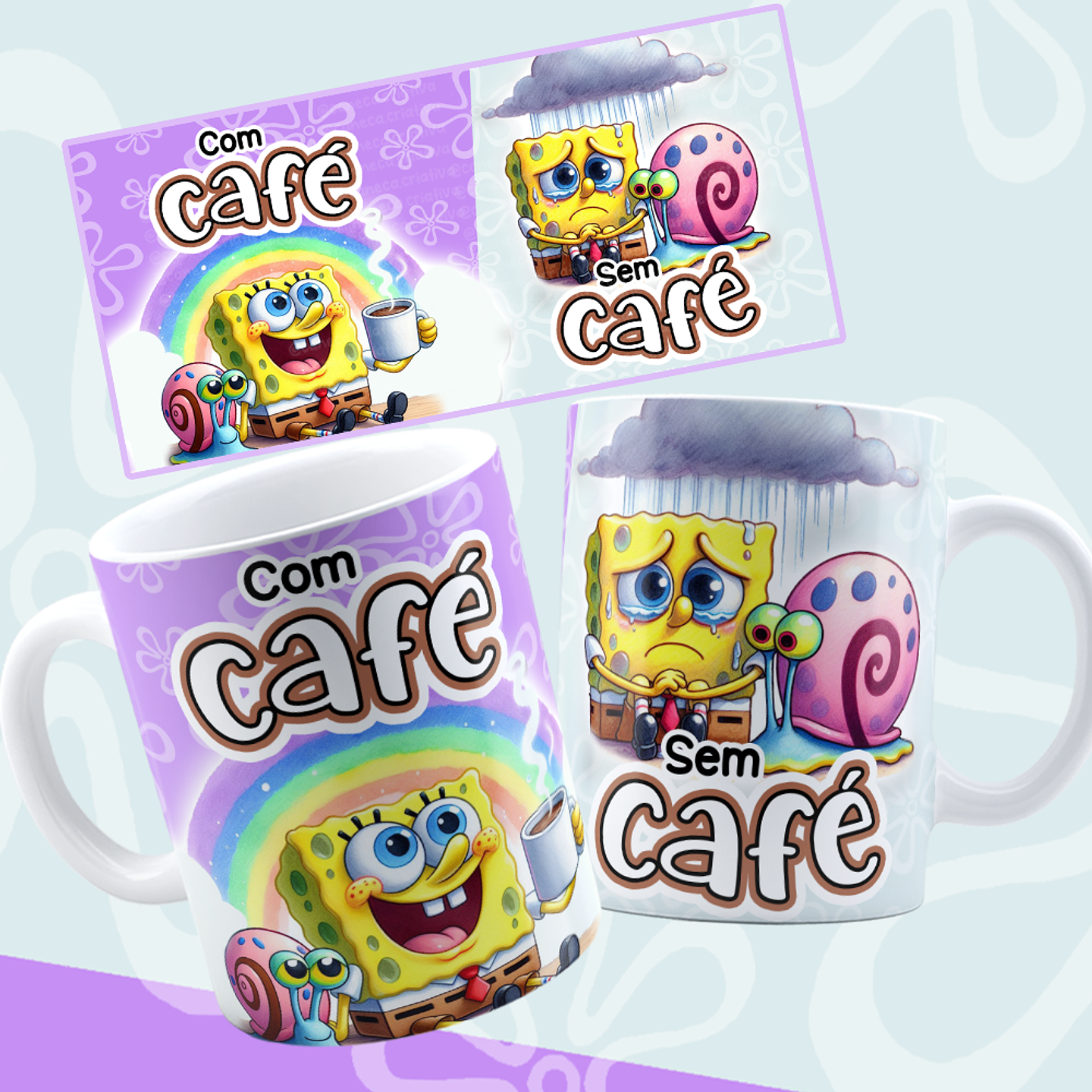 8 Artes para Caneca Bob Esponja e Amigos com Café e Sem café Arquivo em Png  6