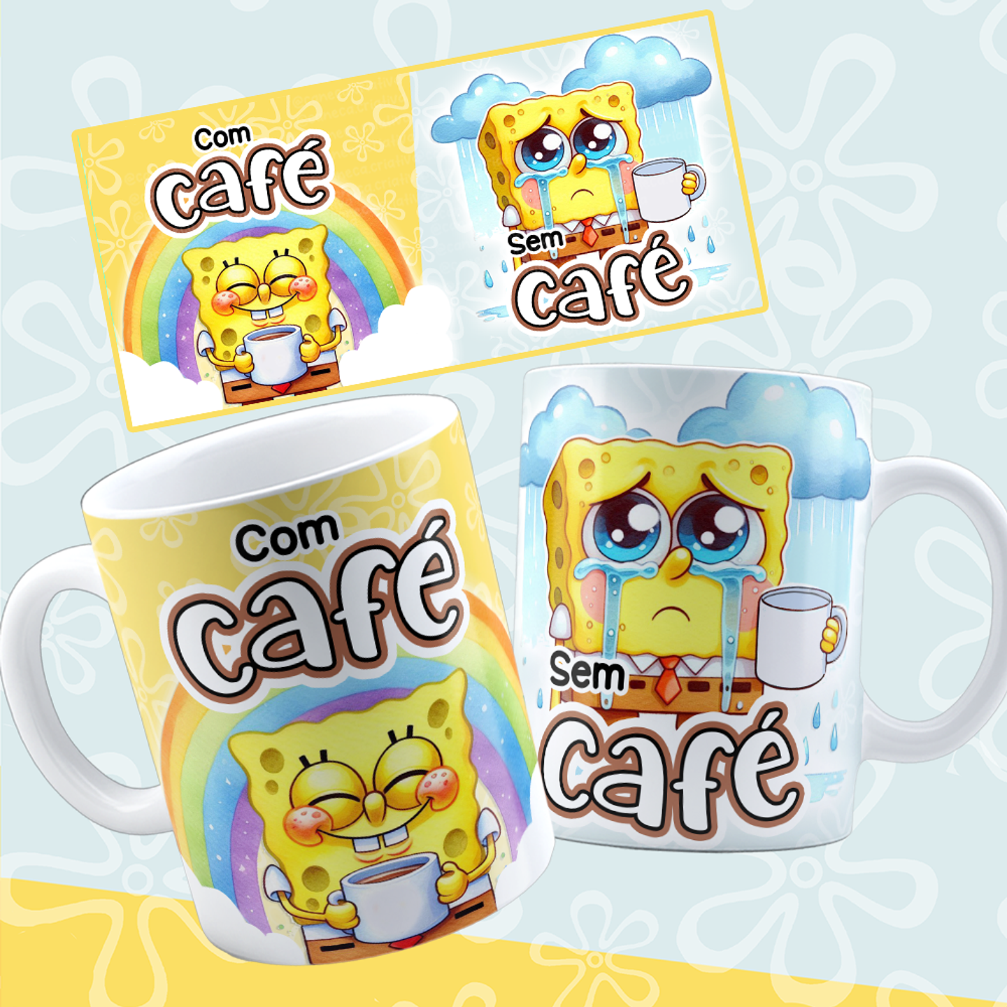 8 Artes para Caneca Bob Esponja e Amigos com Café e Sem café Arquivo em Png  7