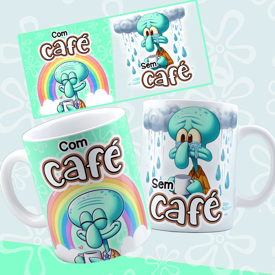 8 Artes para Caneca Bob Esponja e Amigos com Café e Sem café Arquivo em Png  8