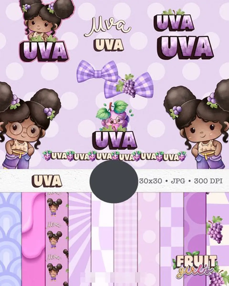 Kit Digital Boneca Cute Frutinhas Uva Aquarelado Png  1