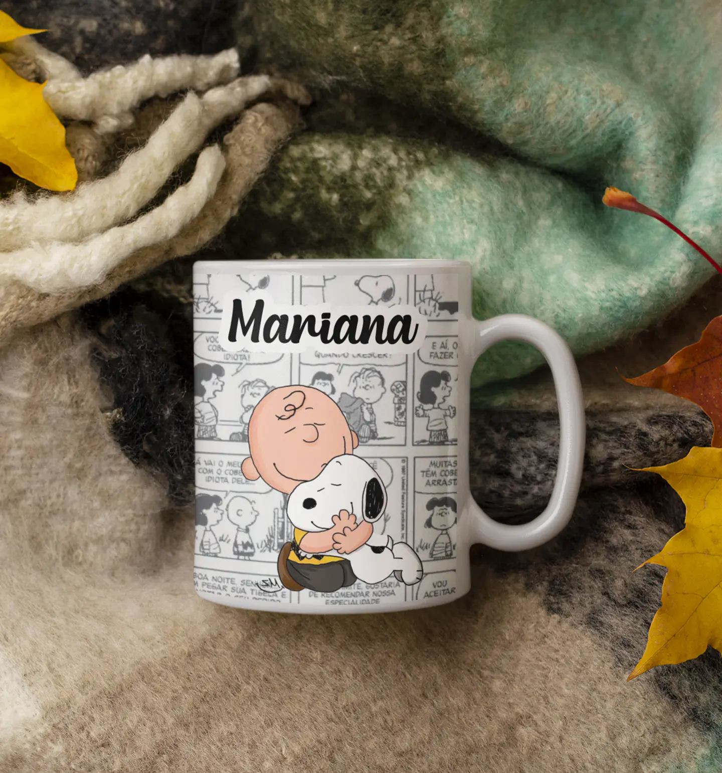Arte Caneca Snoopy Aos anjos que encontrei pelo caminho dei um nome bonito. Amigos Gibi Arquivo Editável 2