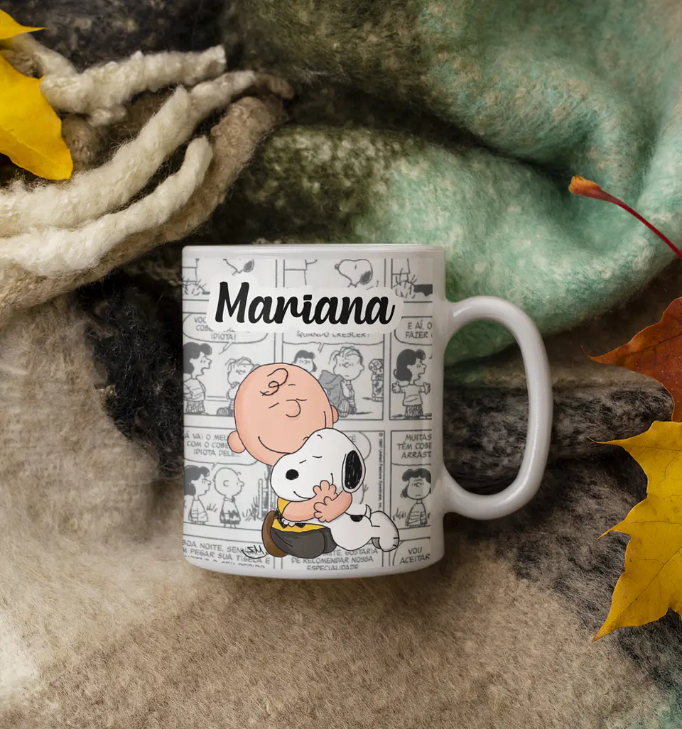 Arte Caneca Snoopy Aos anjos que encontrei pelo caminho dei um nome bonito. Amigos Gibi Arquivo Editável 2