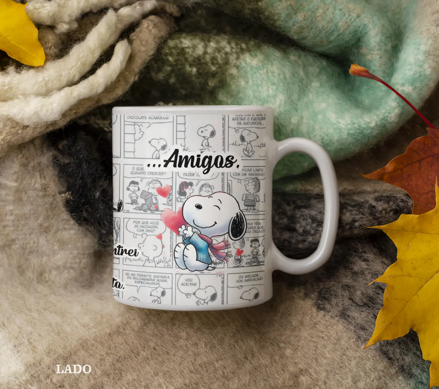 Arte Caneca Snoopy Aos anjos que encontrei pelo caminho dei um nome bonito. Amigos Gibi Arquivo Editável 4