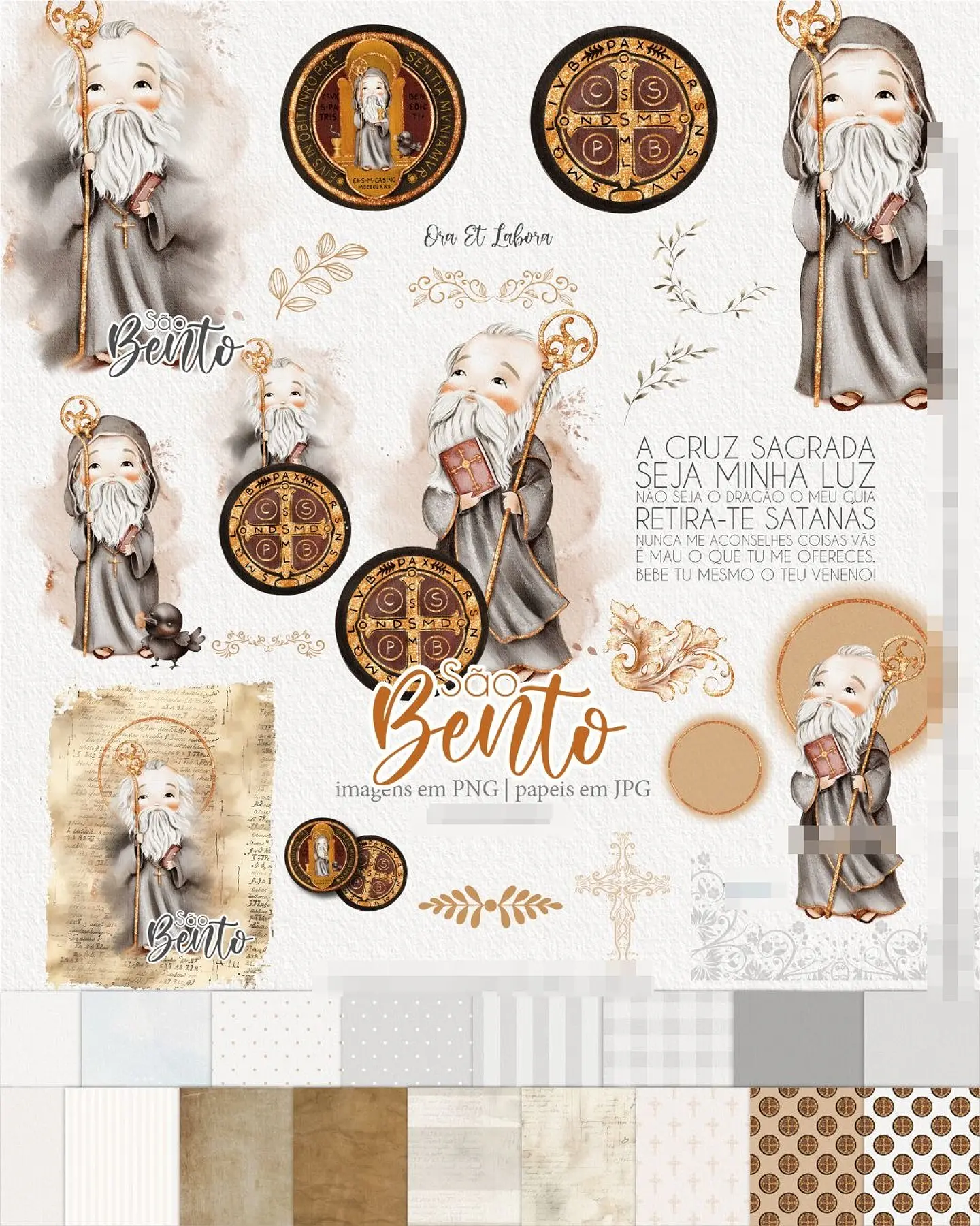 Kit Digital São Bento Aquarelado Png 1