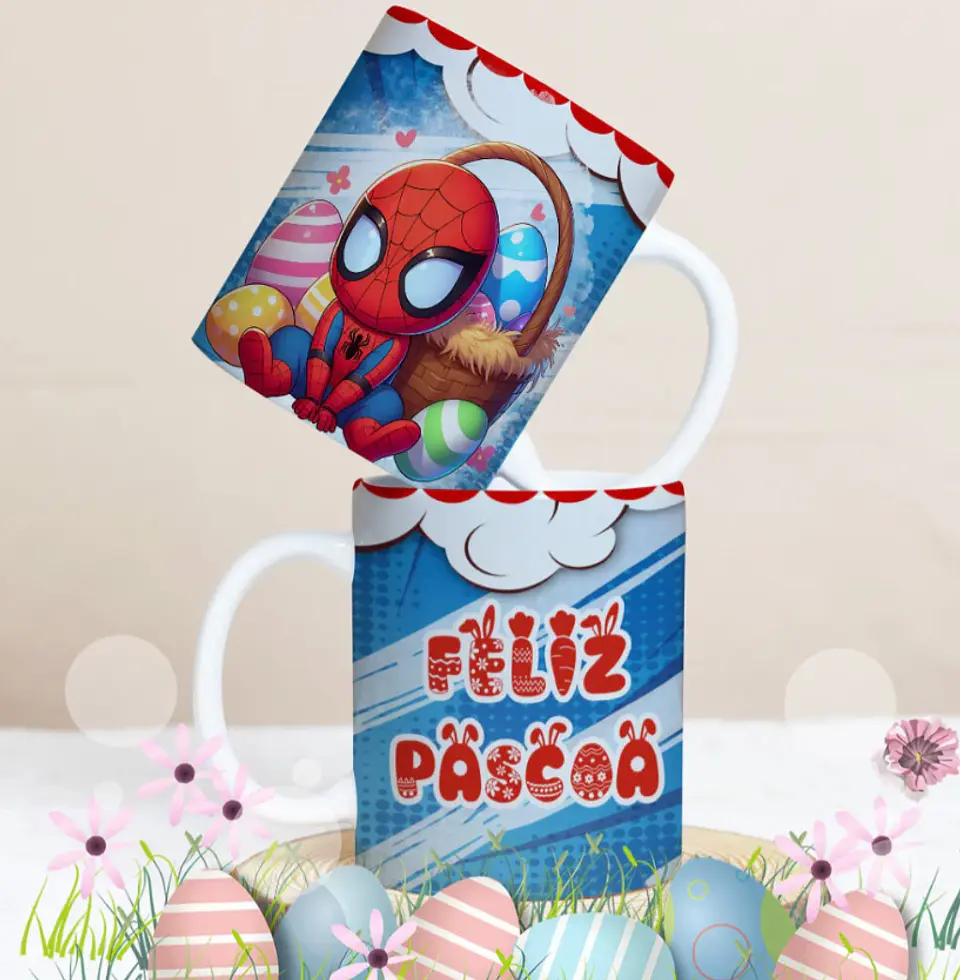 27 Artes para Caneca Páscoa Personagens Arquivo Editável 14