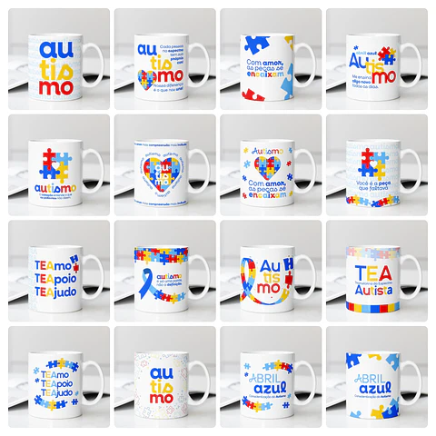 40 Artes para Caneca Camisa Autismo Arquivo Editável 