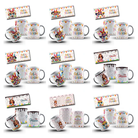 110 Artes para Caneca Pascoa Coelhinhos Jesus e Personagem Arquivo em Jpg