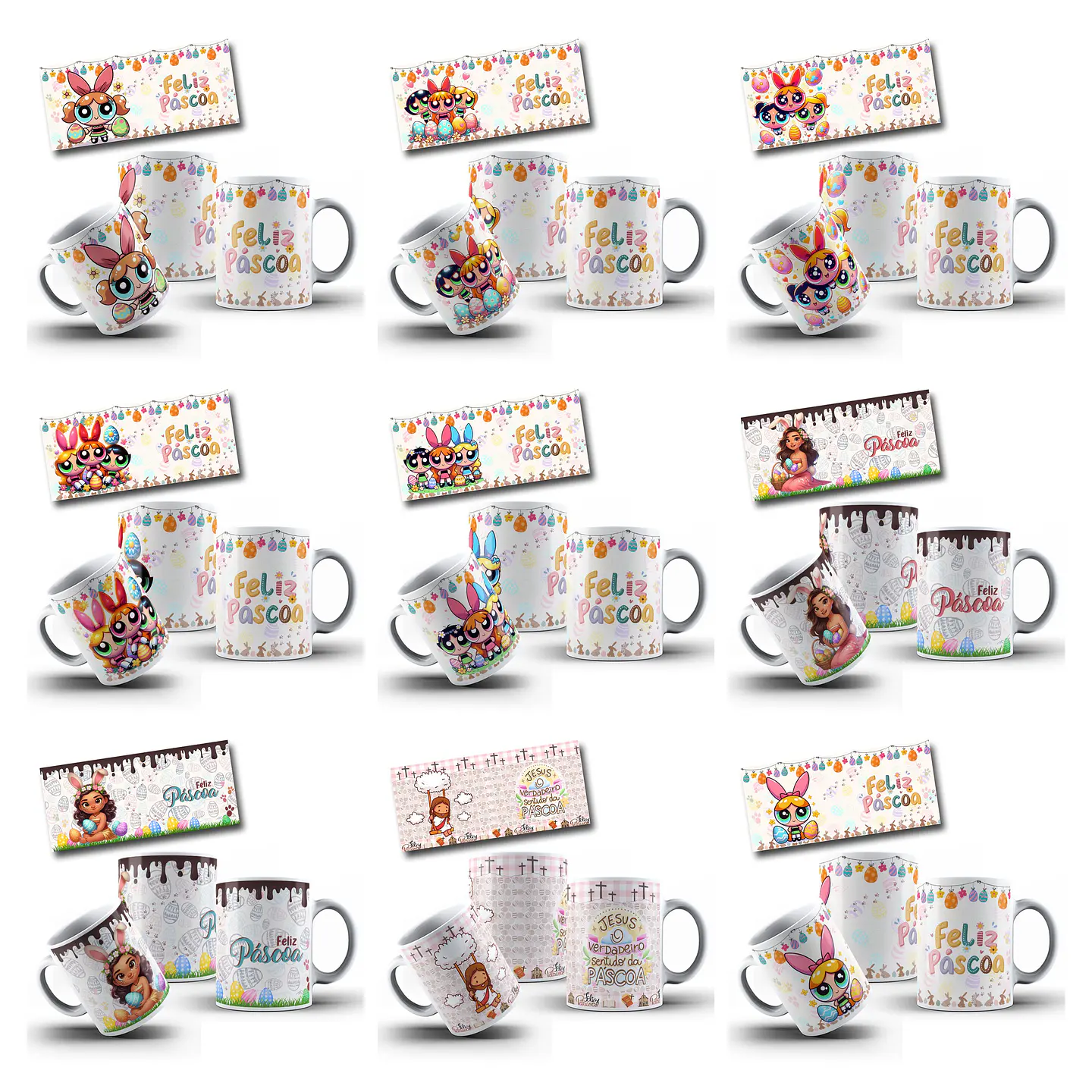 110 Artes para Caneca Pascoa Coelhinhos Jesus e Personagem Arquivo em Jpg 1