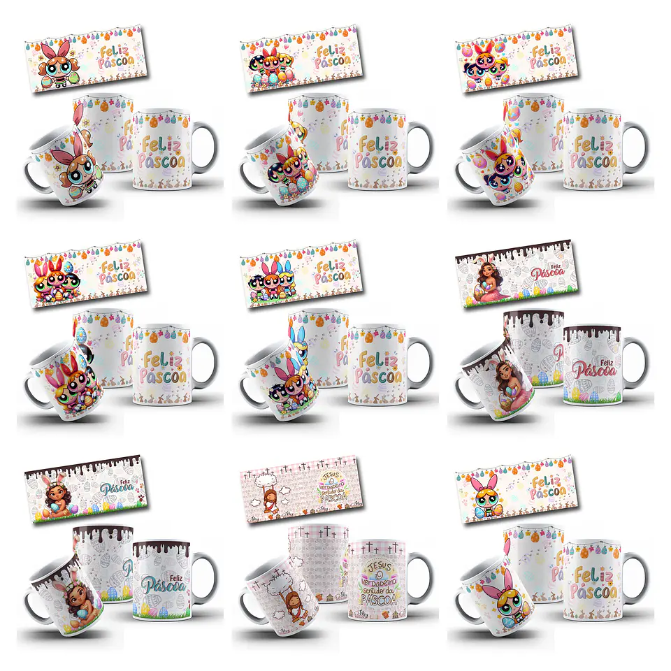 110 Artes para Caneca Pascoa Coelhinhos Jesus e Personagem Arquivo em Jpg 1