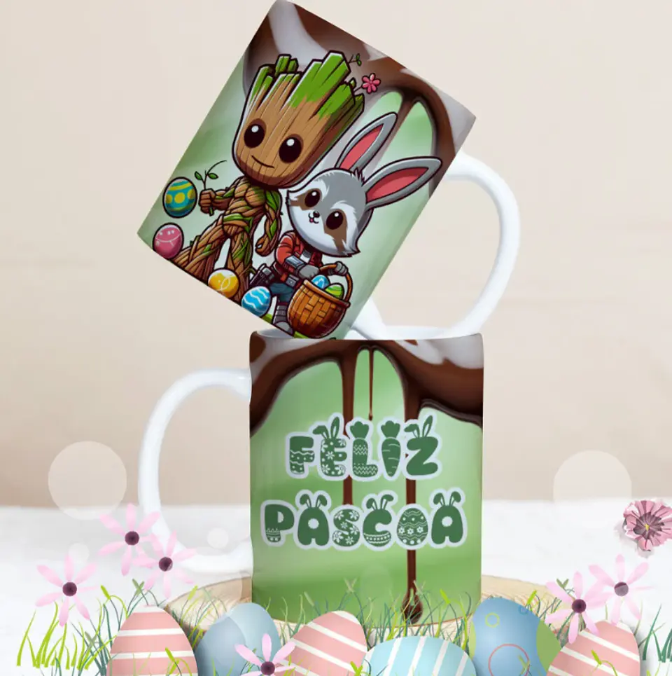 27 Artes para Caneca Páscoa Personagens Arquivo Editável 23