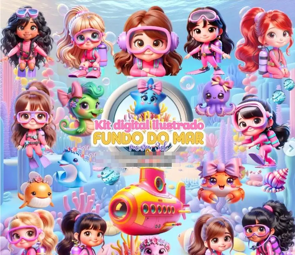 Kit Digital Fundo do Mar Rosa Arquivo em Png 1
