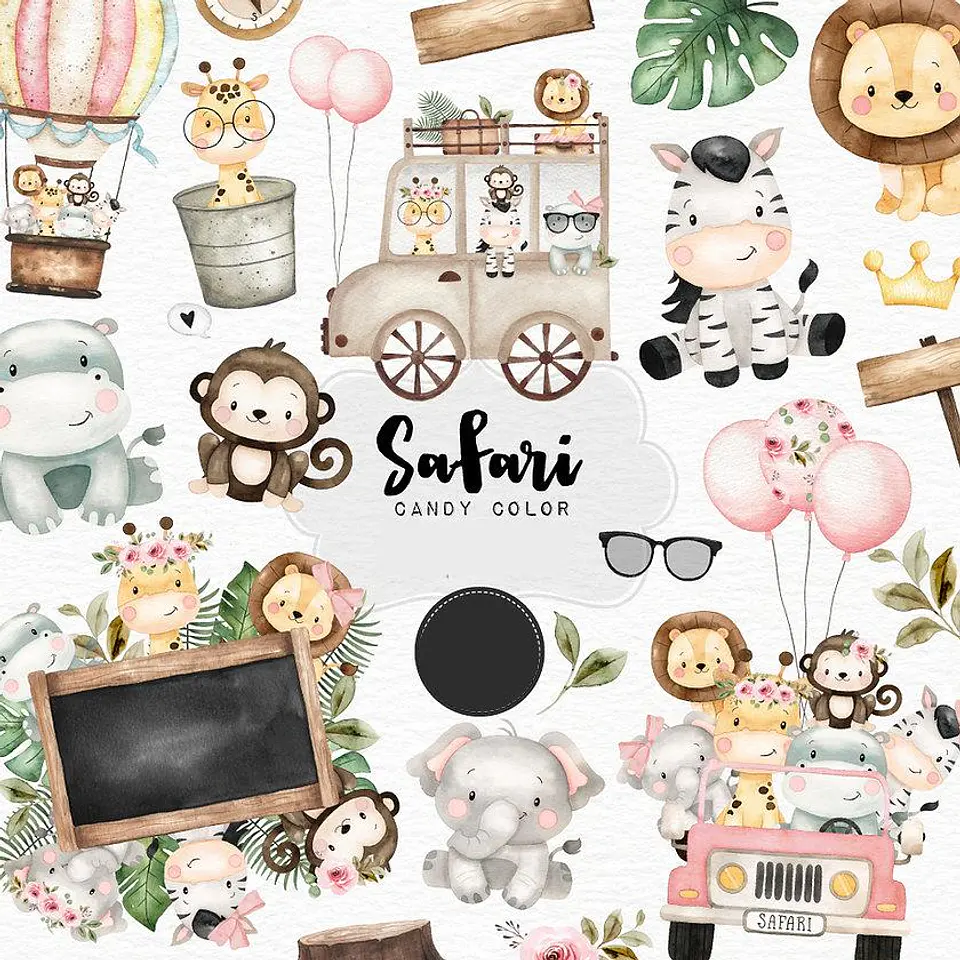 Kit Digital Safari 4 em 1 Aquarelado Png 3