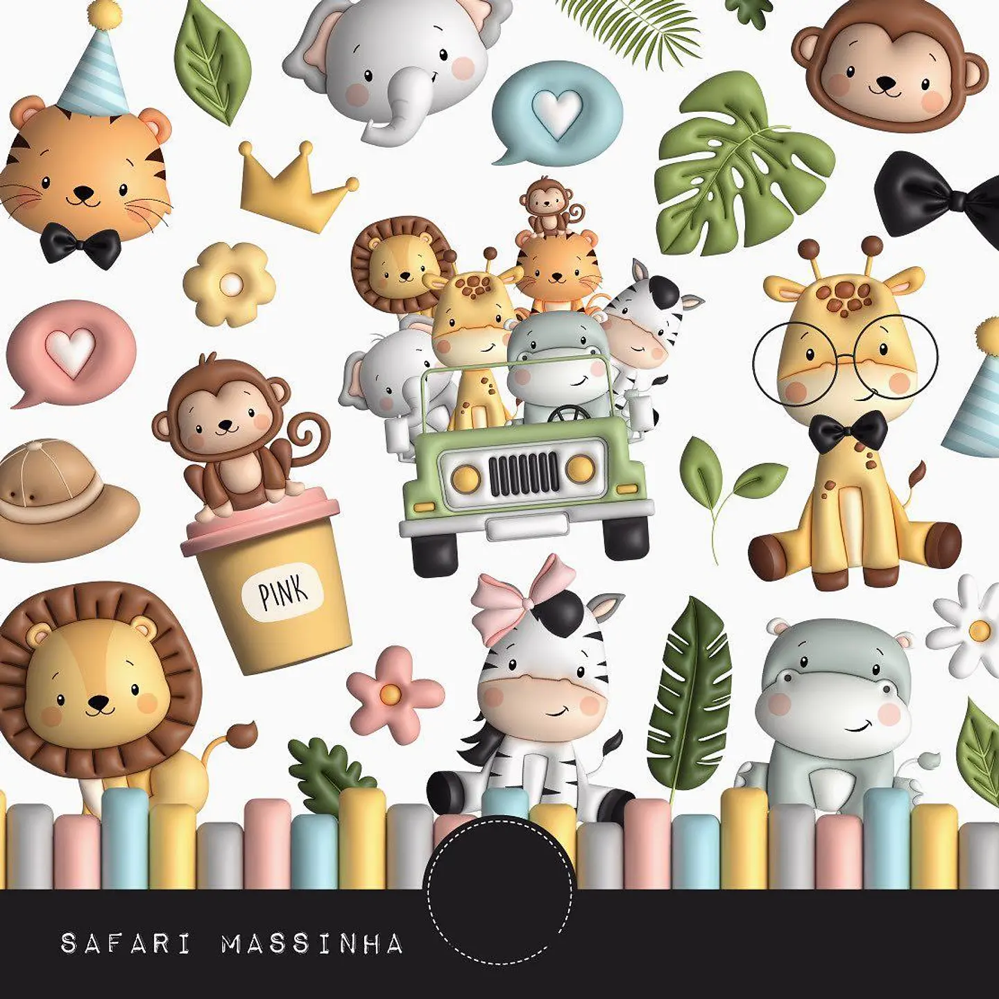 Kit Digital Safari 4 em 1 Aquarelado Png 4