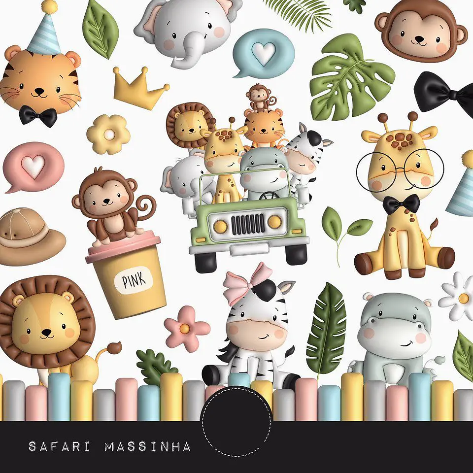 Kit Digital Safari 4 em 1 Aquarelado Png 4