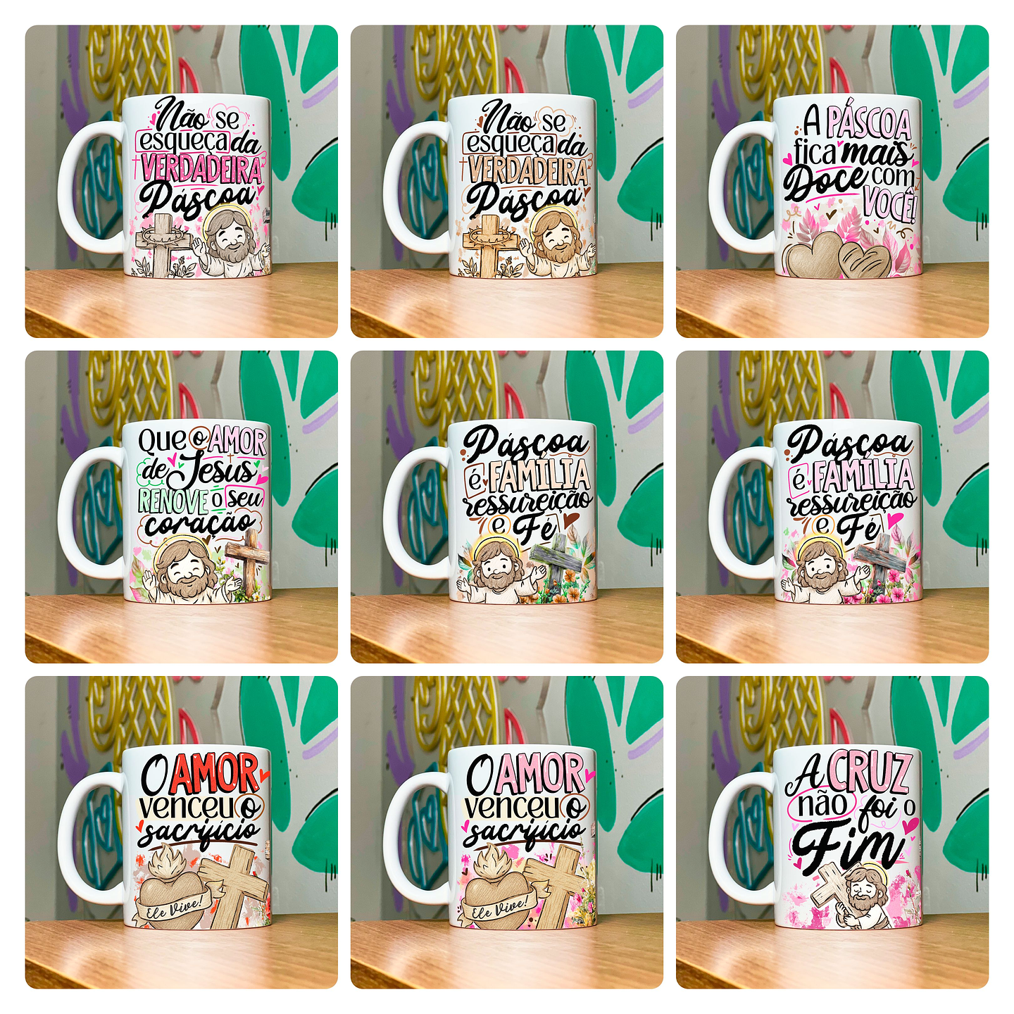 19 Artes para Caneca Páscoa Jesus Cristã Arquivo em Jpg 7