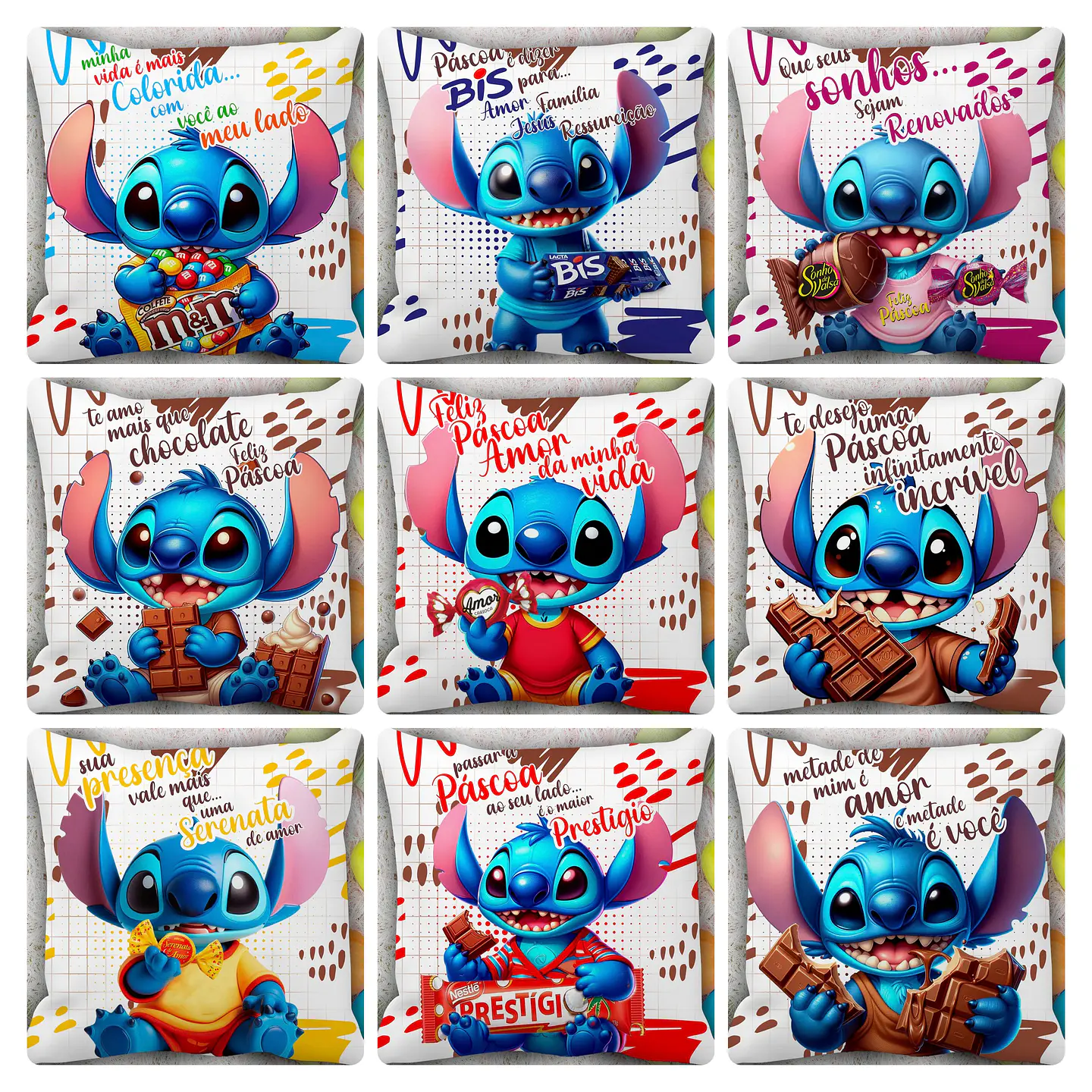 14 Artes para Almofada Páscoa Chocolate Stitch Editável 1