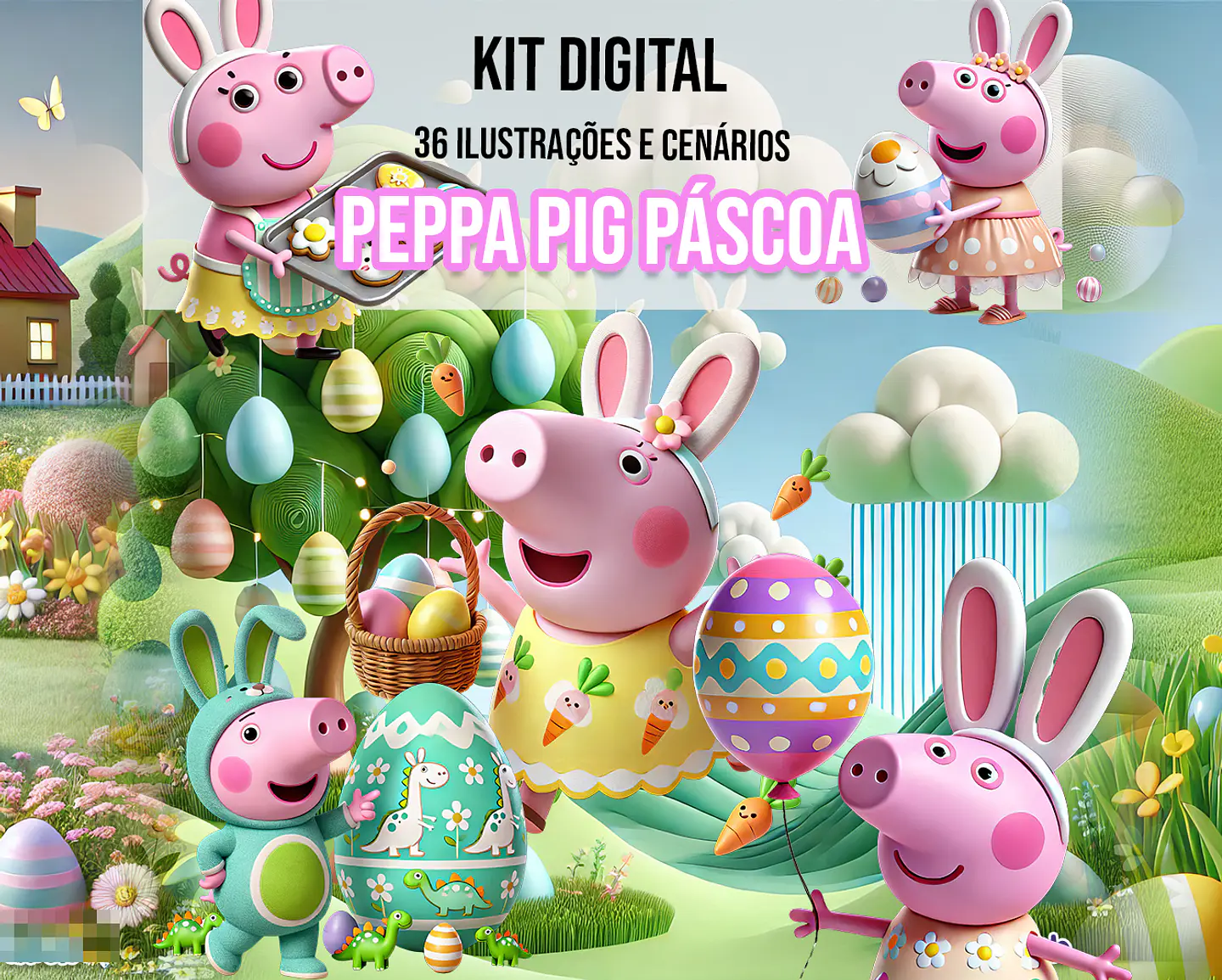 Kit Digital Páscoa Peppa Pig Arquivo em Png 1