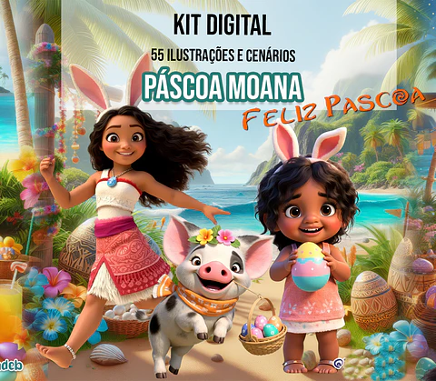 Kit Digital Páscoa Moana e Simea Arquivo em Png 