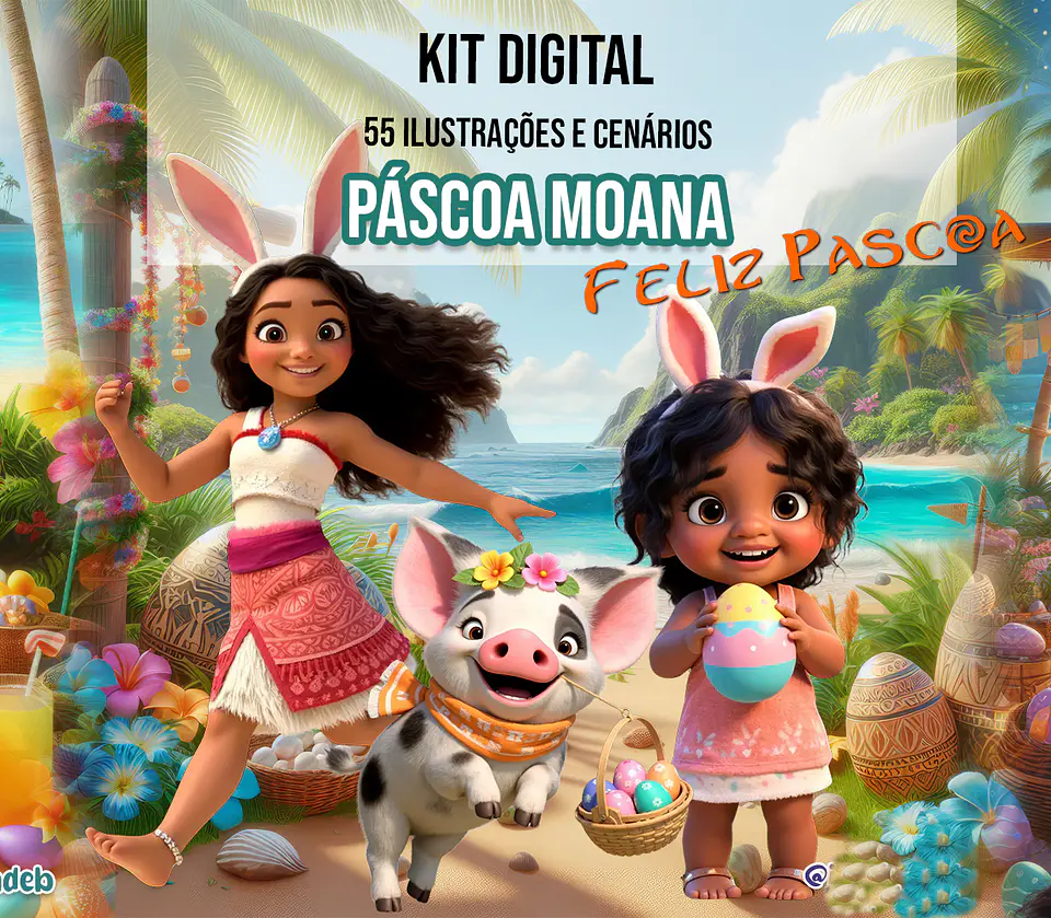 Kit Digital Páscoa Moana e Simea Arquivo em Png  1