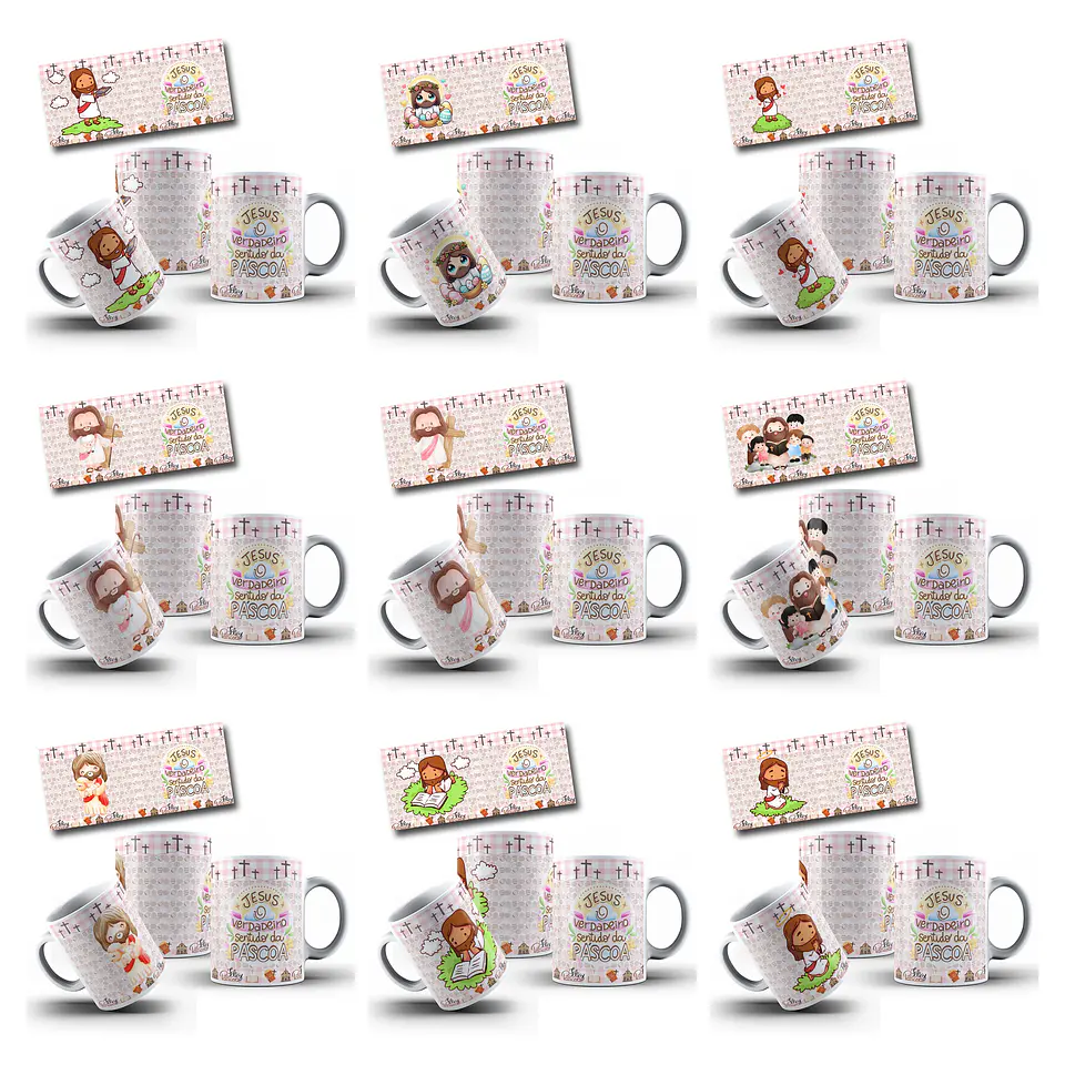 110 Artes para Caneca Pascoa Coelhinhos Jesus e Personagem Arquivo em Jpg 12