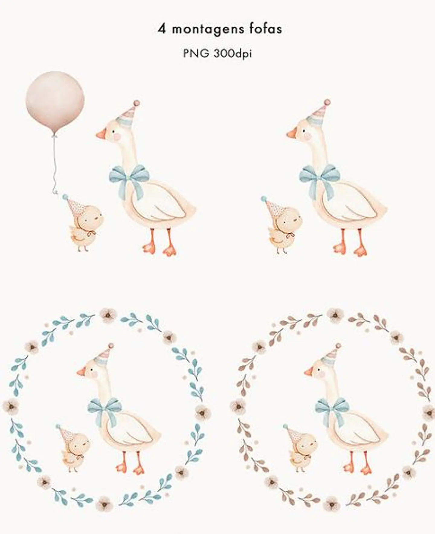 Kit Digital Sr Ganso e Pintinho Aquarela Numerais Arquivo em Png  4