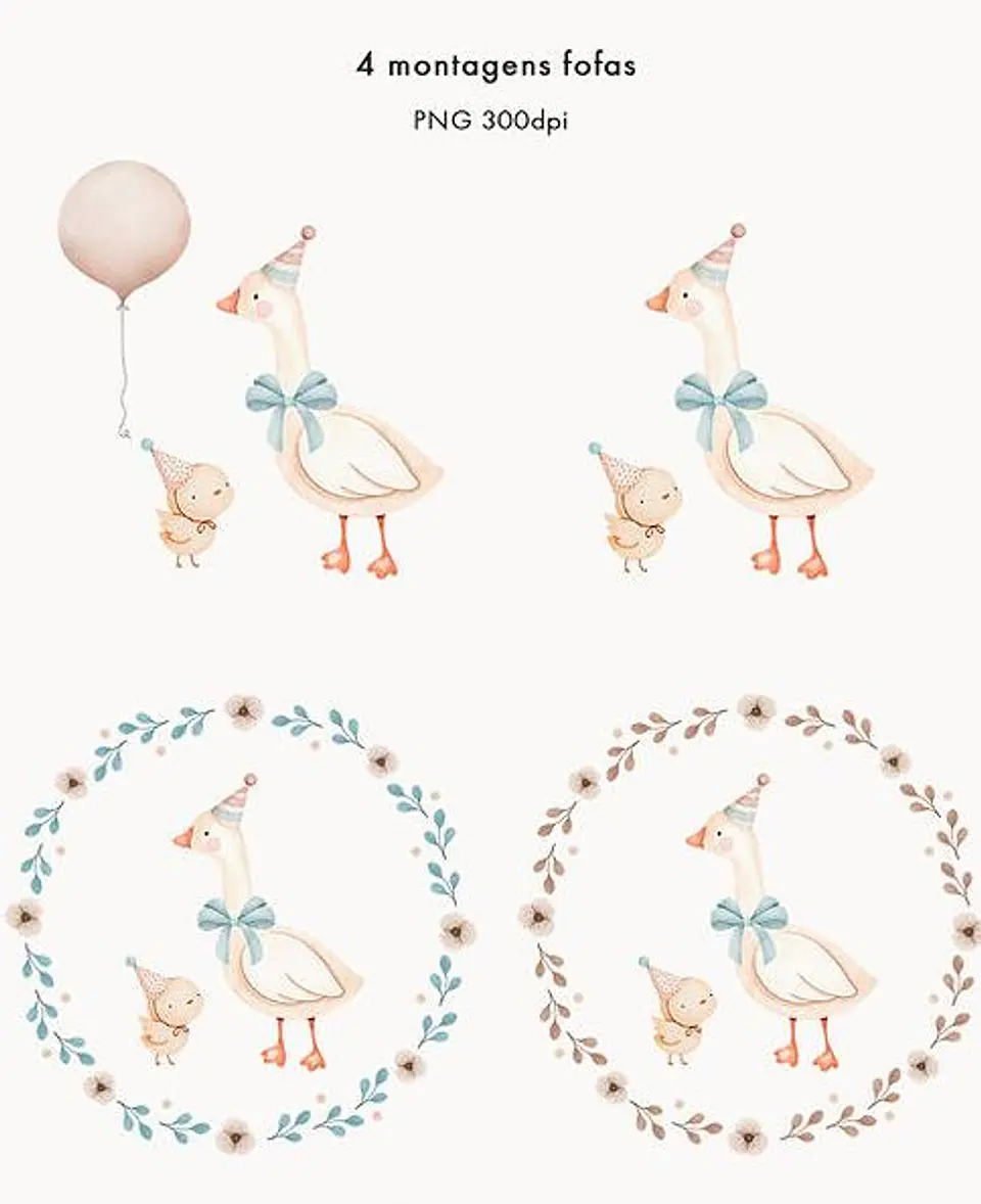 Kit Digital Sr Ganso e Pintinho Aquarela Numerais Arquivo em Png  4