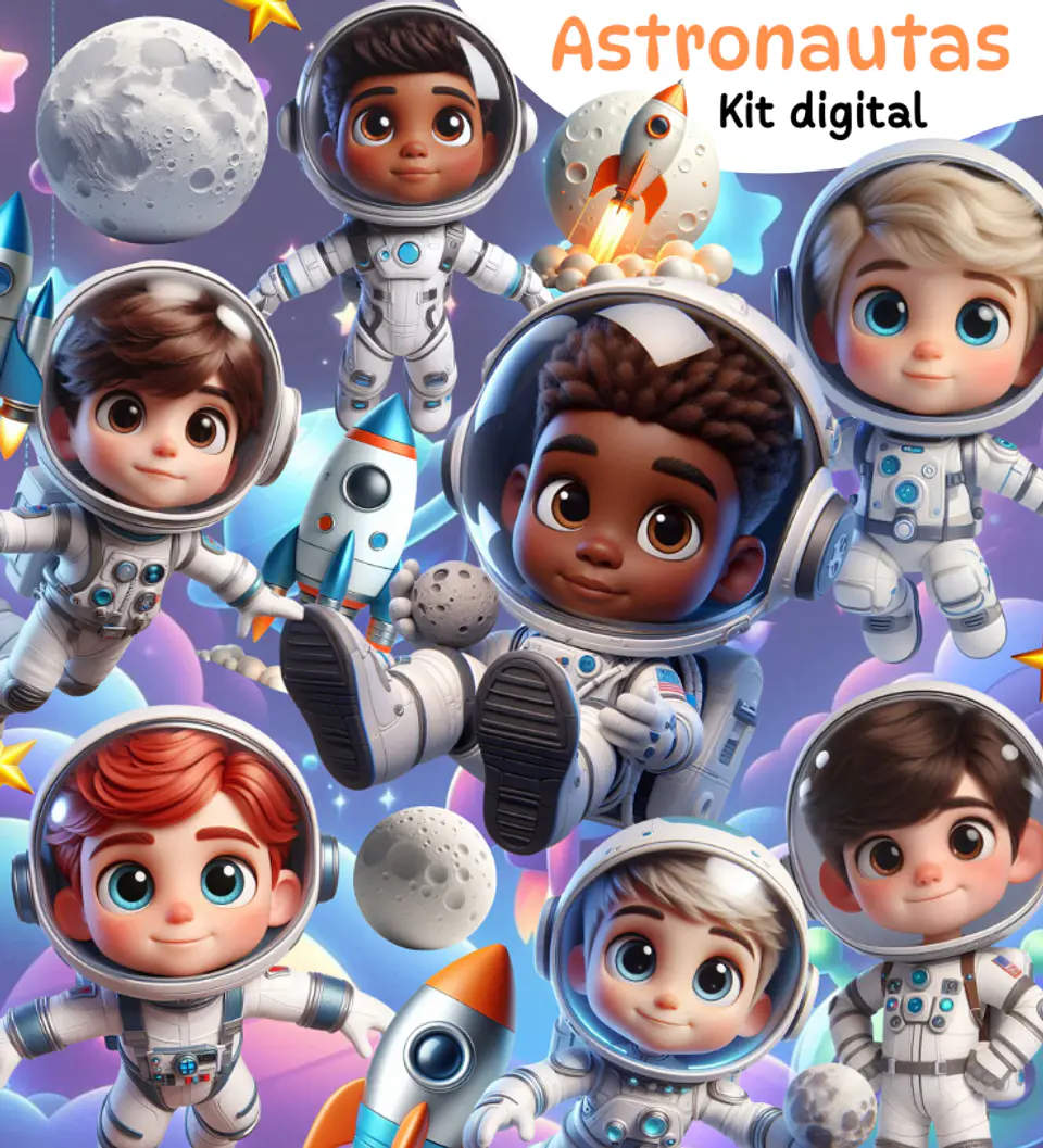 Kit Digital Astronauta 3d em Png 1
