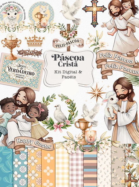 Kit Digital Páscoa Cristã Aquarelado Png