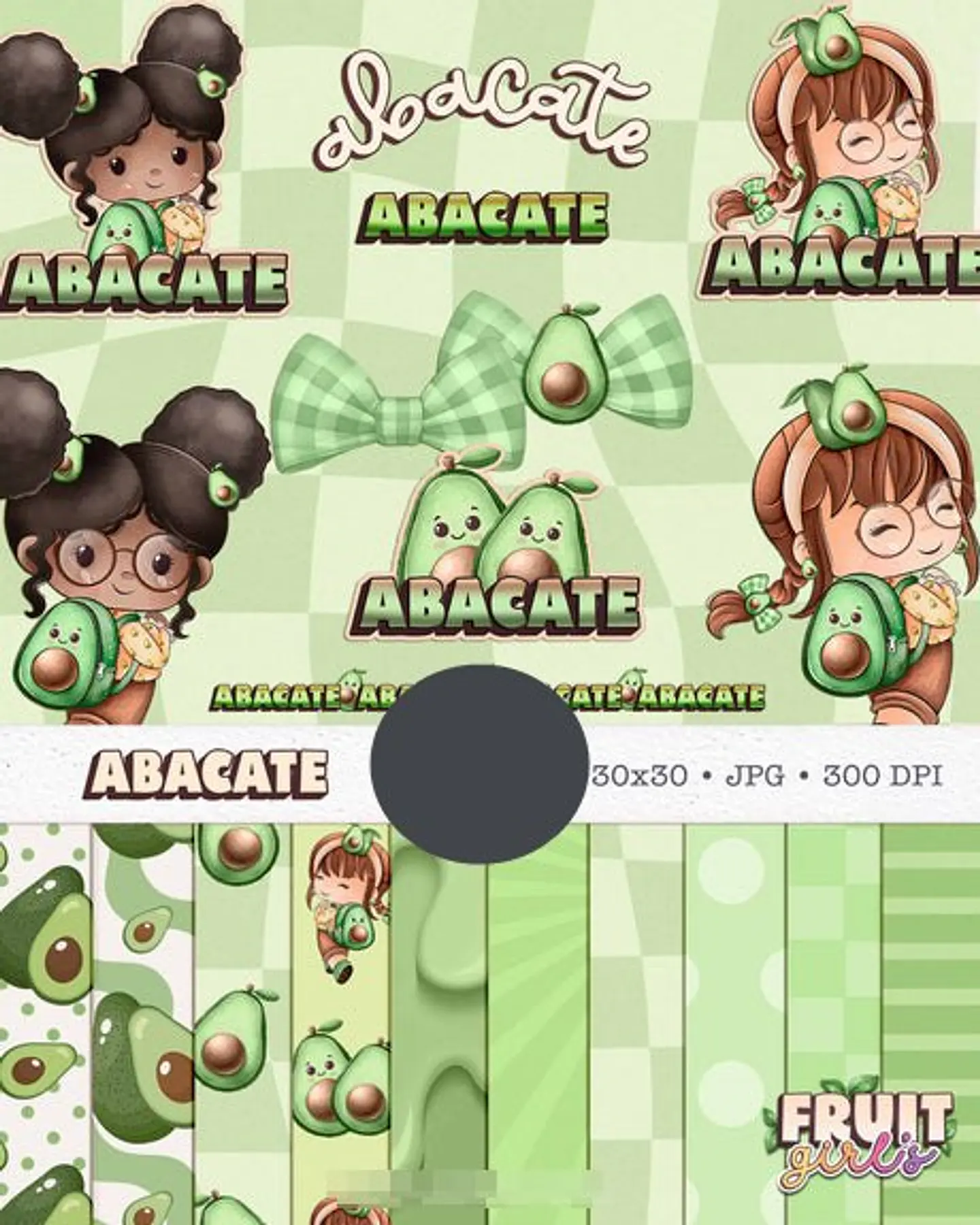 Kit Digital Boneca Cute Frutinhas Abacate Aquarelado Png 1