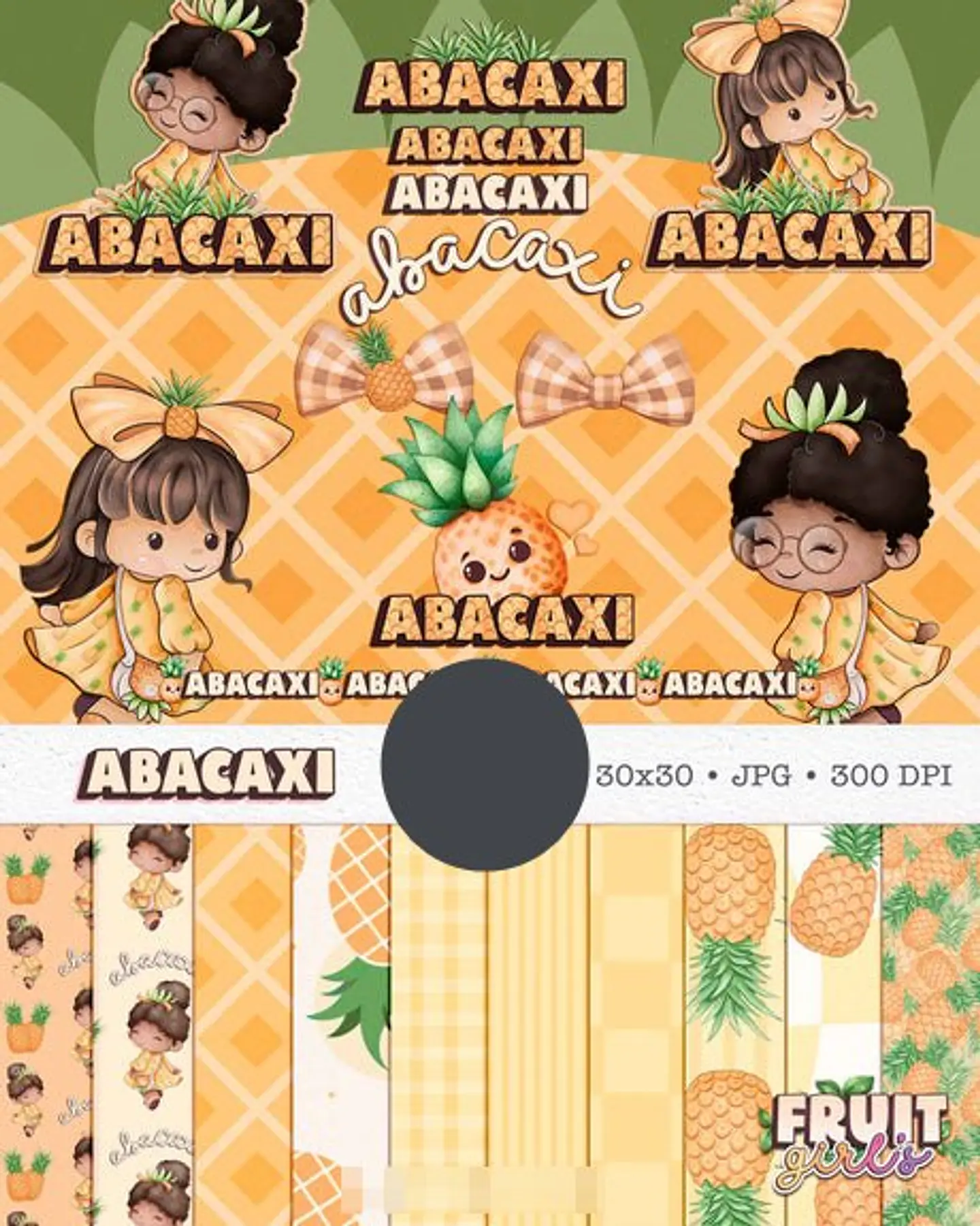 Kit Digital Boneca Cute Frutinhas Abacaxi Aquarelado Png 1