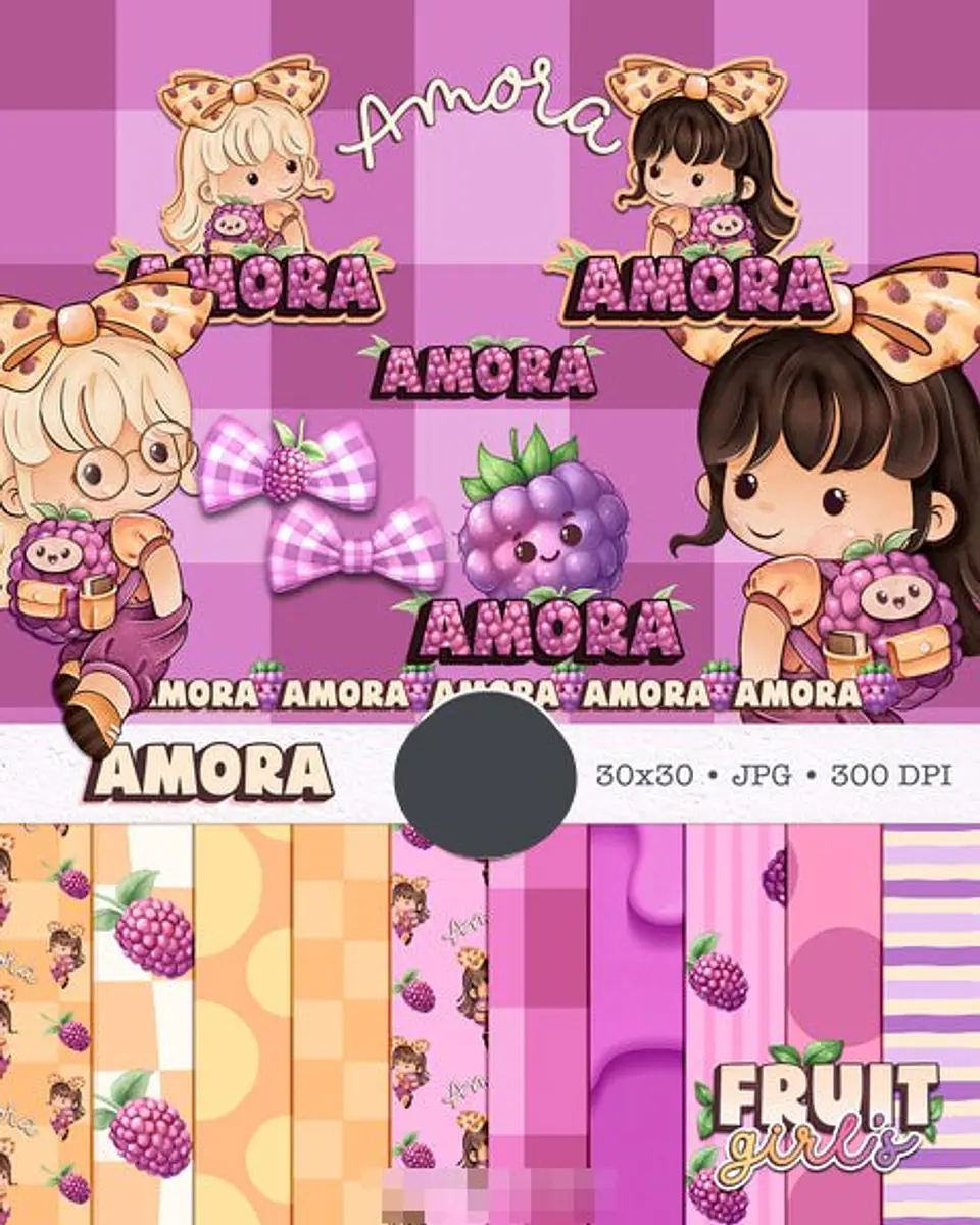 Kit Digital Boneca Cute Frutinhas Amora Aquarelado Png  1