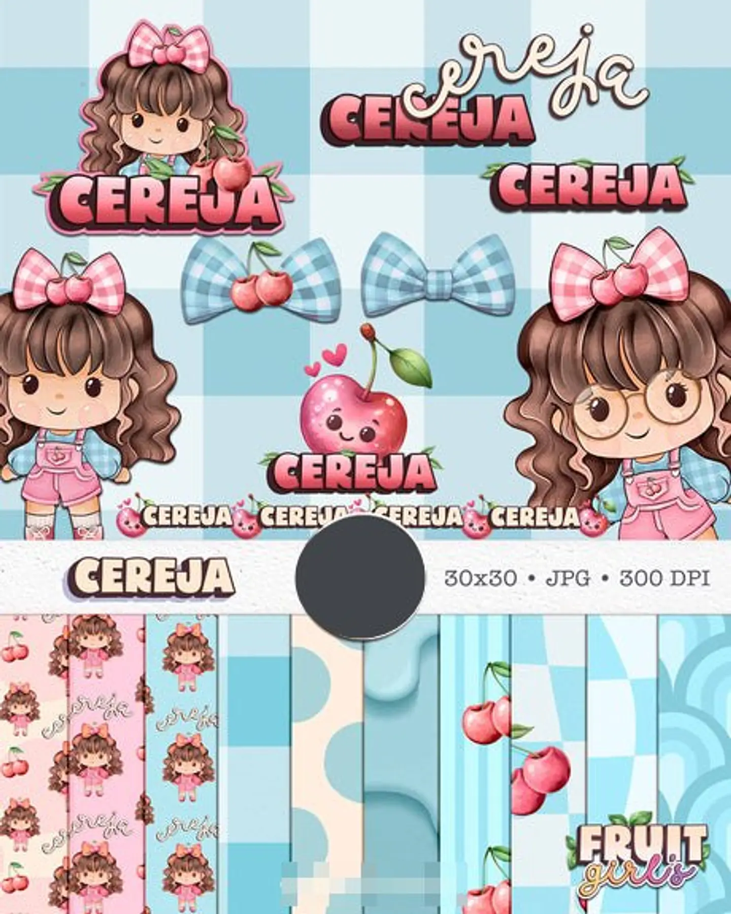 Kit Digital Boneca Cute Frutinhas Cereja Aquarelado Png  1