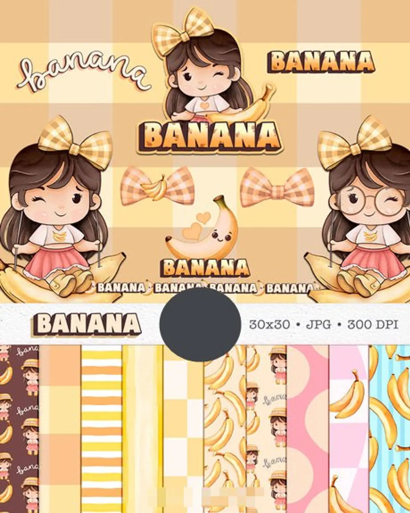 Kit Digital Boneca Cute Frutinhas Banana Aquarelado Png 1