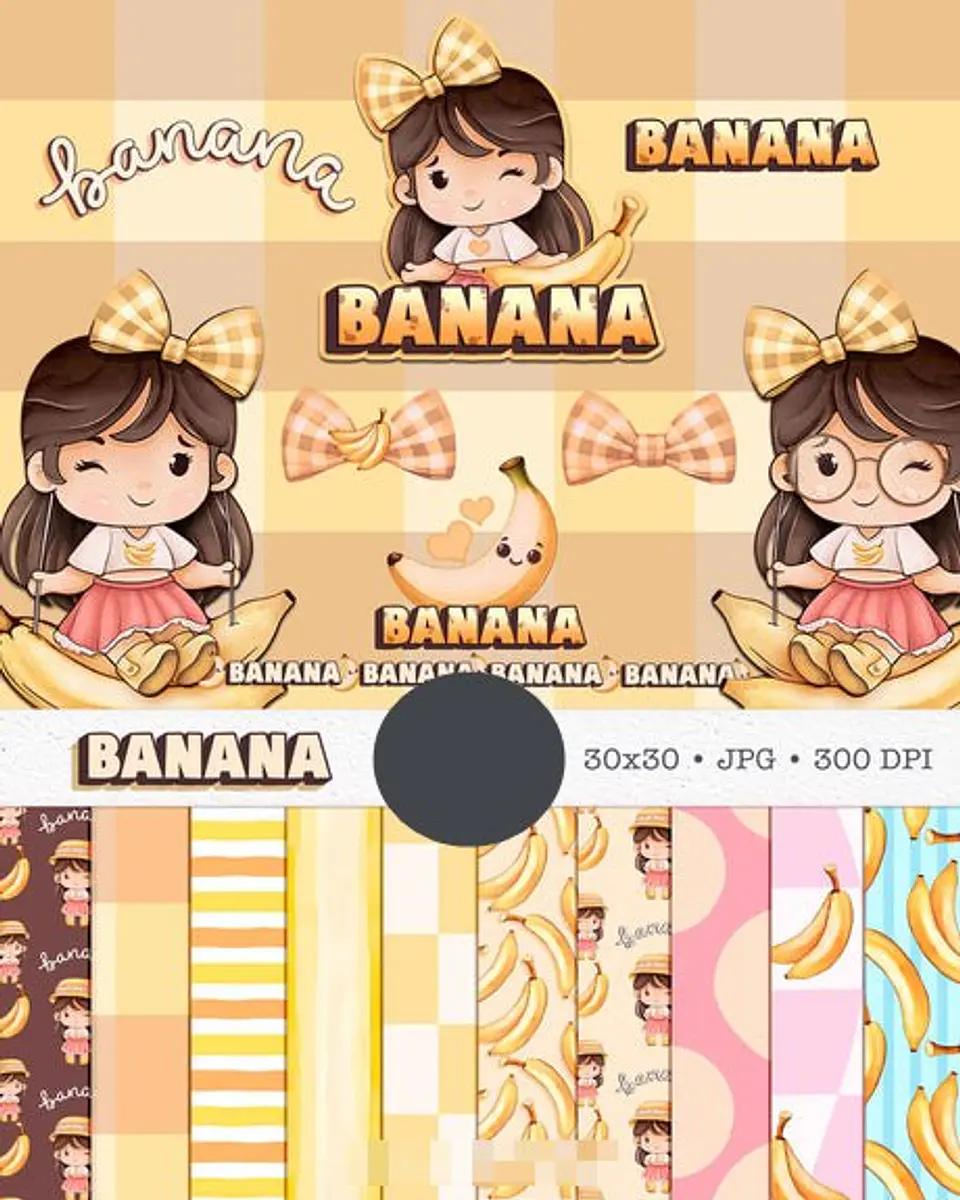 Kit Digital Boneca Cute Frutinhas Banana Aquarelado Png 1