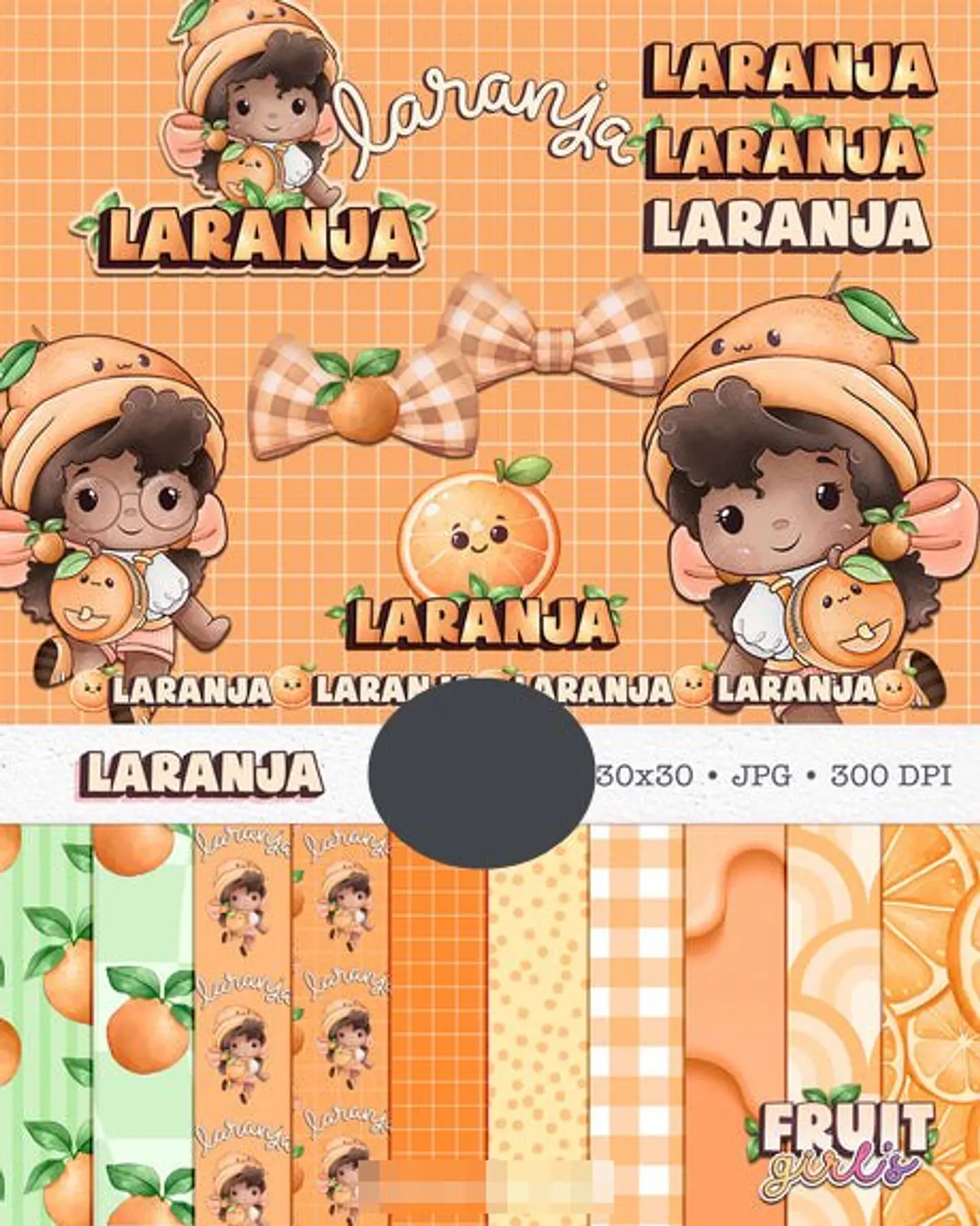 Kit Digital Boneca Cute Frutinhas Laranja Aquarelado Png  1