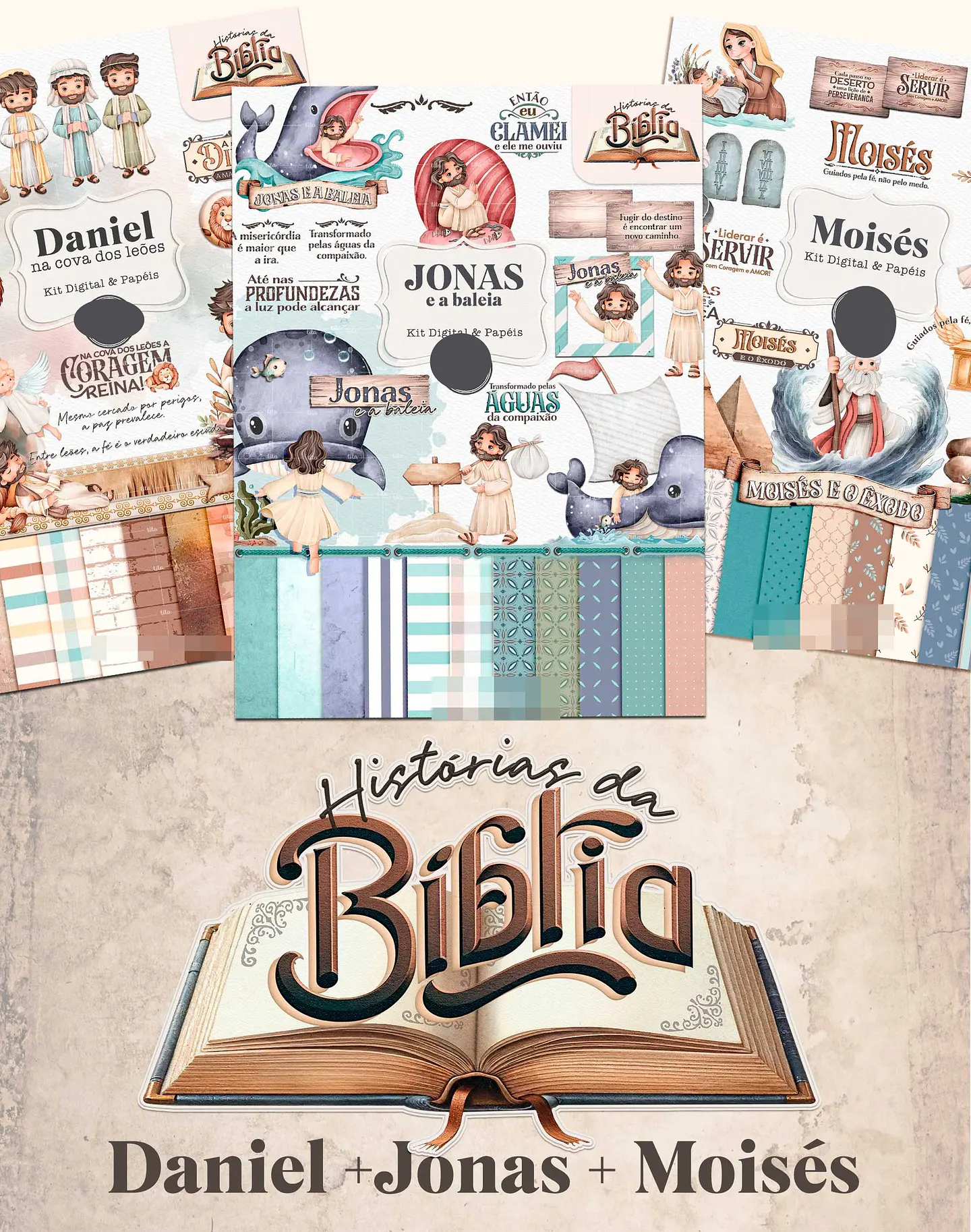 Kit Digital Combo História da Bíblia (Daniel + Jonas + Moisés) Arquivo em Png 1