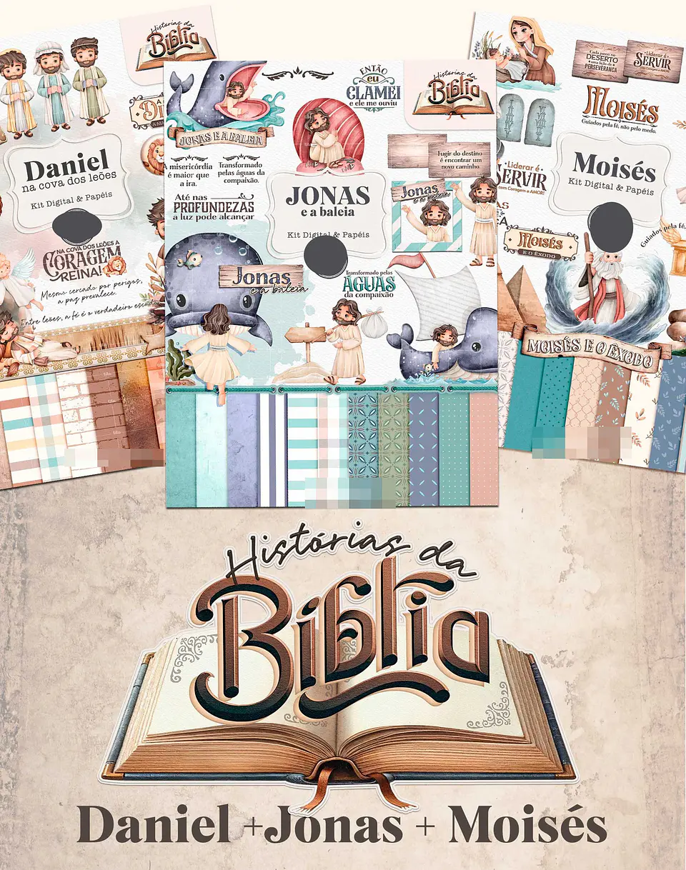 Kit Digital Combo História da Bíblia (Daniel + Jonas + Moisés) Arquivo em Png 1