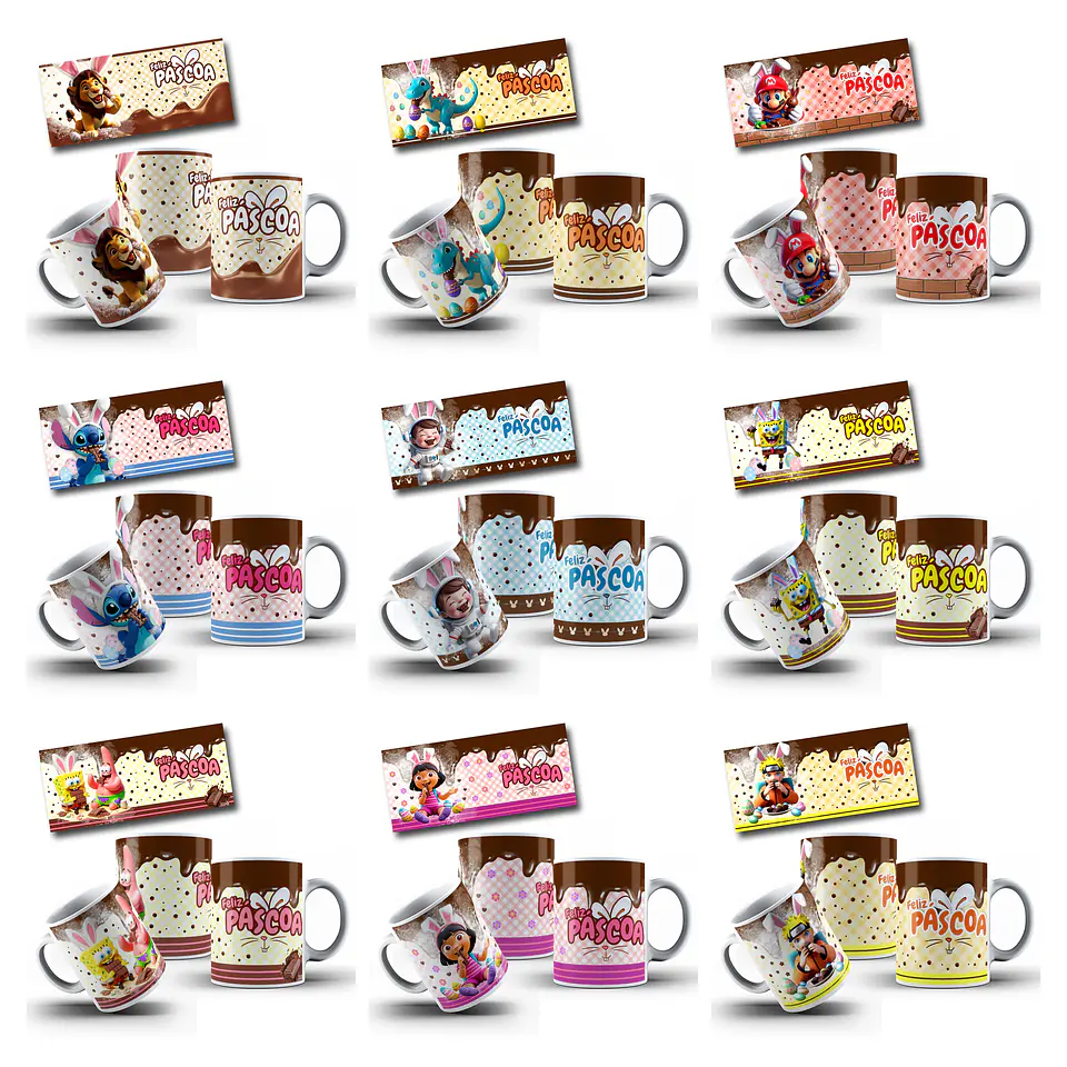 50 Artes para Caneca Páscoa Princesas, Heróis e Diversos Arquivo em Jpg   1