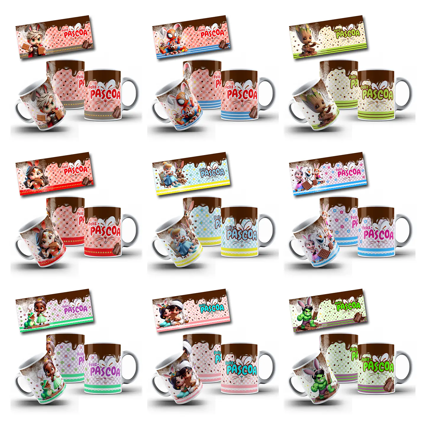 50 Artes para Caneca Páscoa Princesas, Heróis e Diversos Arquivo em Jpg   5