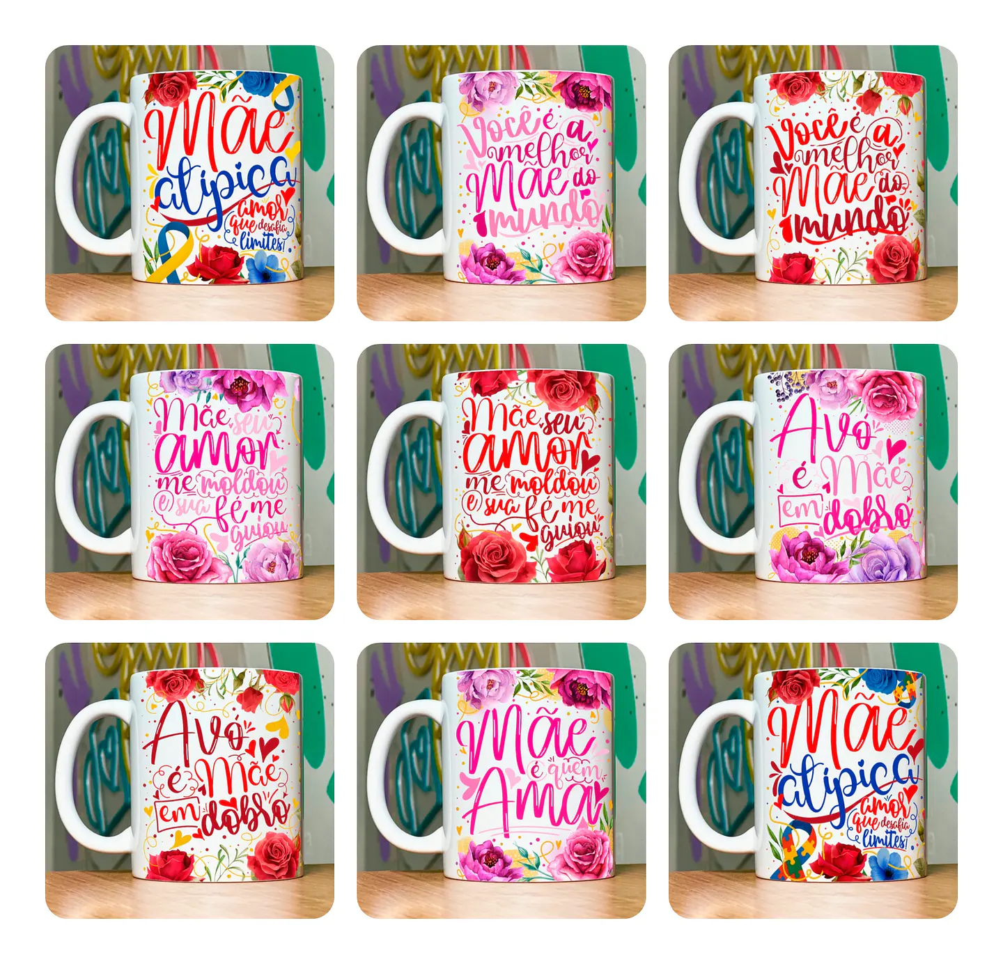18 Artes para Caneca Dia das Mães Floral Arquivo em Jpg 8