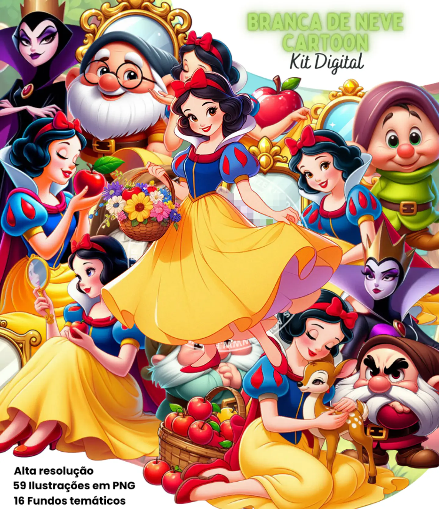 Kit Digital Branca de Neve Cartoon Arquivo em Png  1