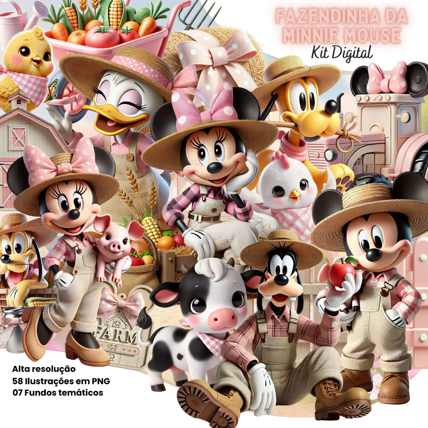 Kit Digital Fazendinha Rosa da Minnie Arquivo em Png 1