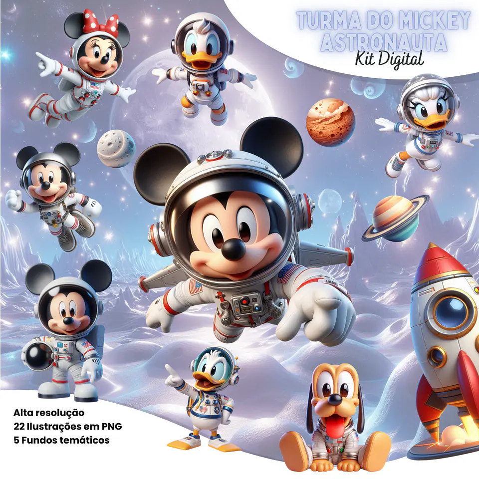 Kit Digital Turma do Mickey Astronauta Arquivo em Png 1