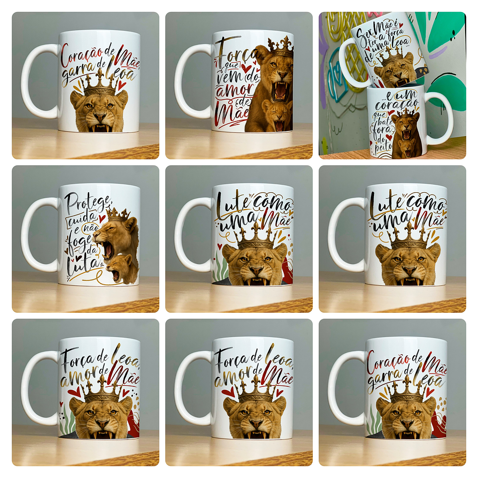 20 Artes para Caneca Dia das Mães Mãe Leoa Arquivo em Jpg  7