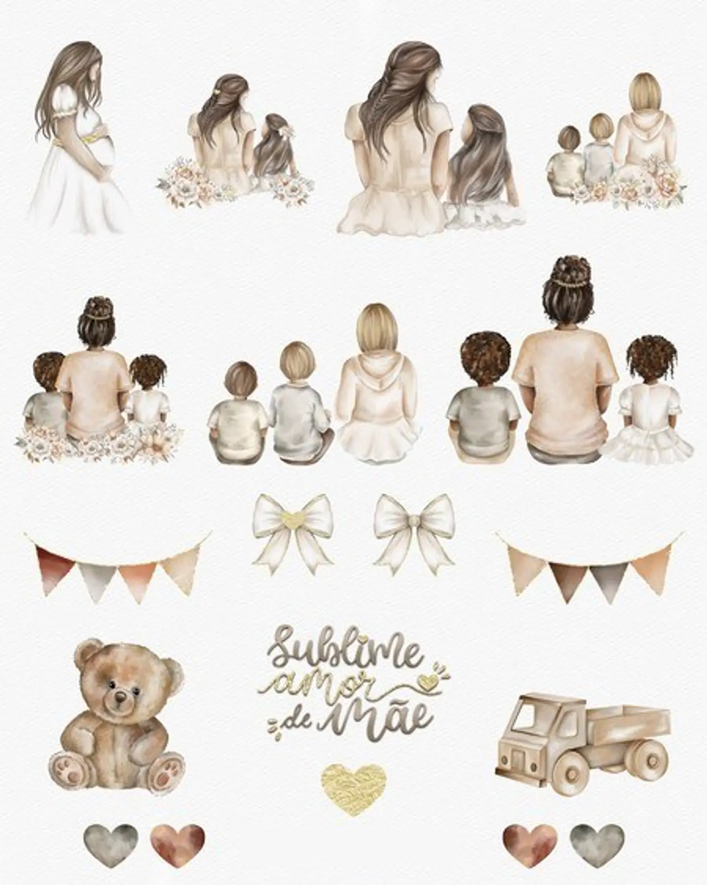 Kit Digital Amor de Mãe  Aquarelados em Png 2