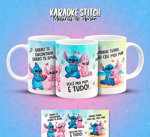 11 Artes para Caneca Karaokê Stitch Músicas de Amor Arquivo em Png 