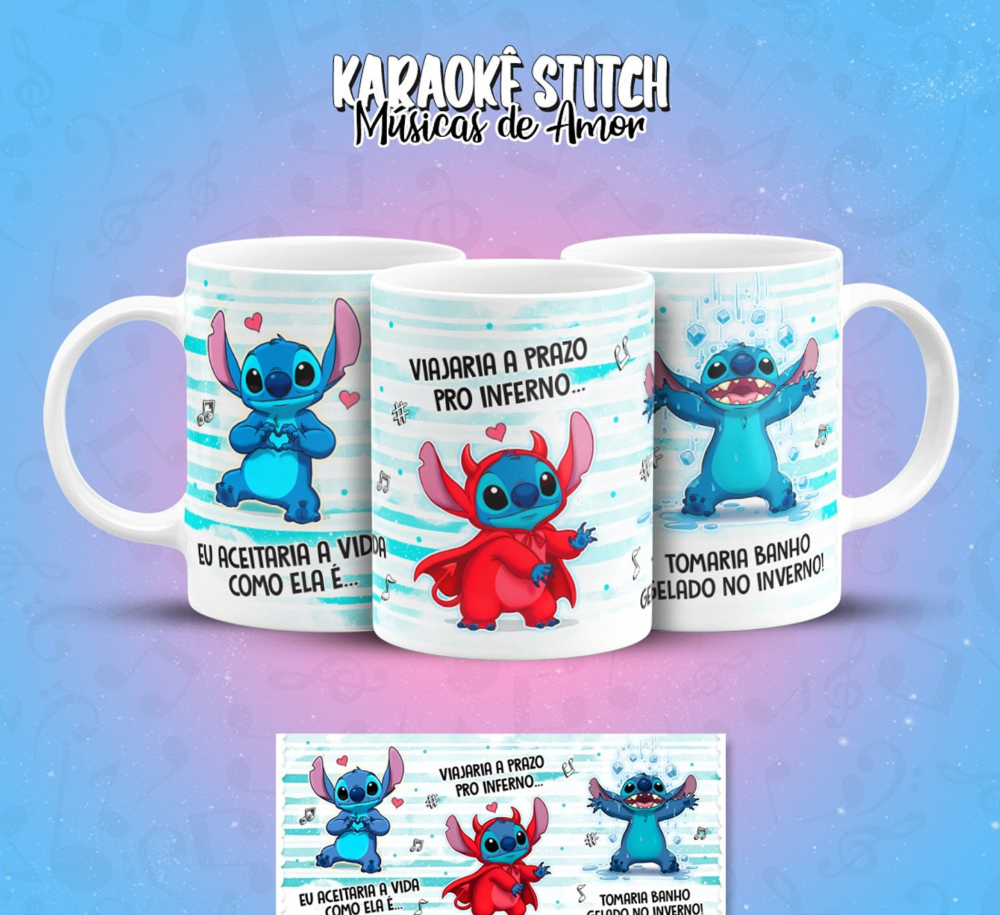 11 Artes para Caneca Karaokê Stitch Músicas de Amor Arquivo em Png  4
