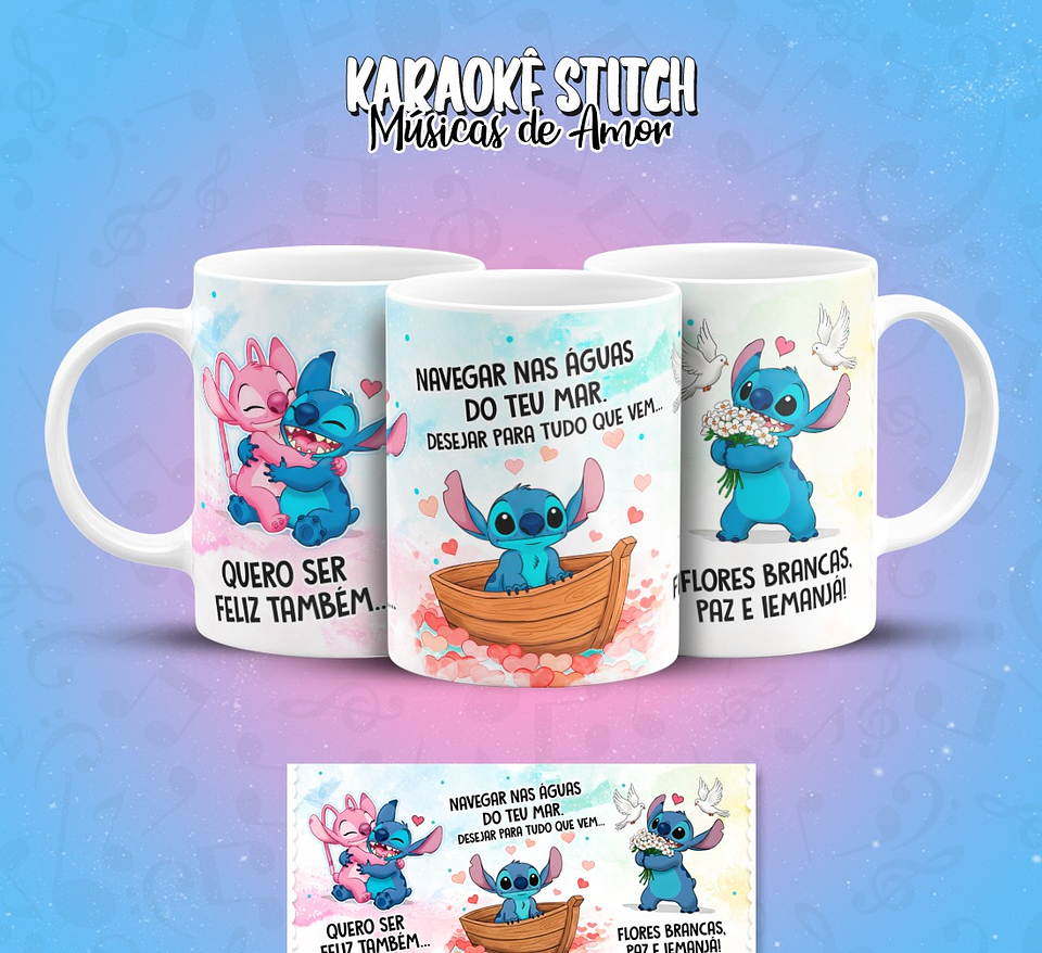 11 Artes para Caneca Karaokê Stitch Músicas de Amor Arquivo em Png  5
