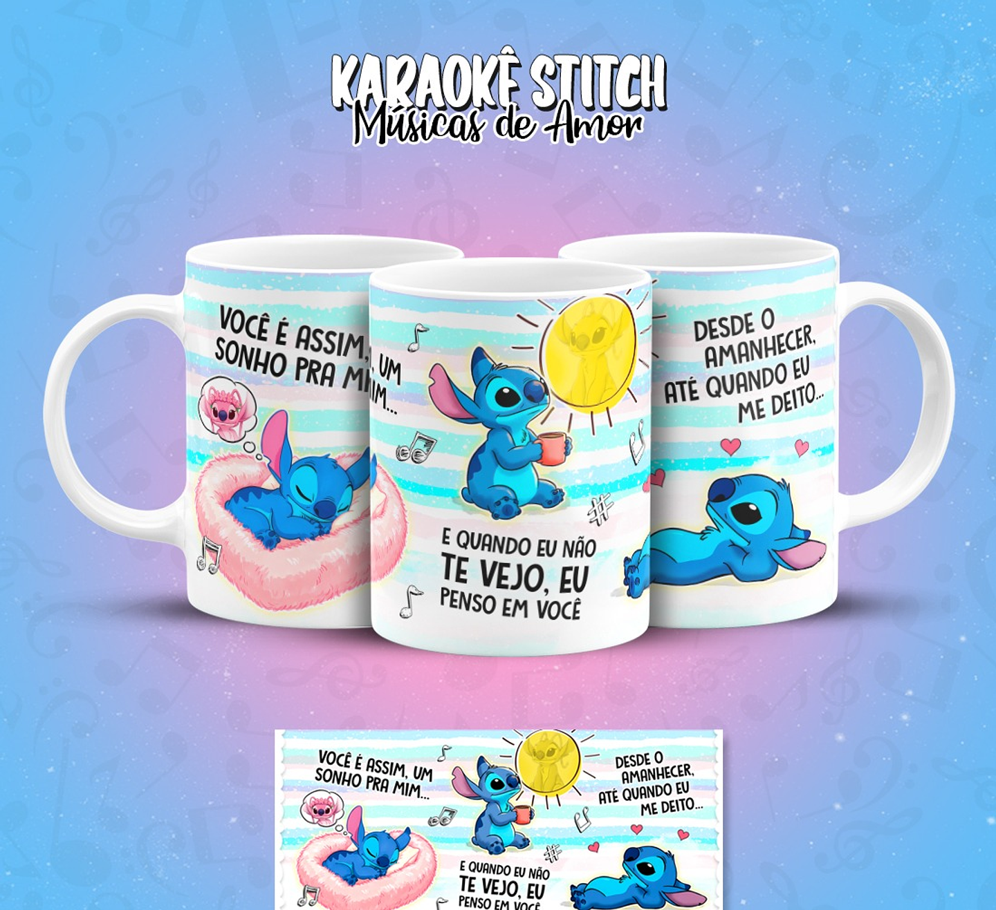 11 Artes para Caneca Karaokê Stitch Músicas de Amor Arquivo em Png  8